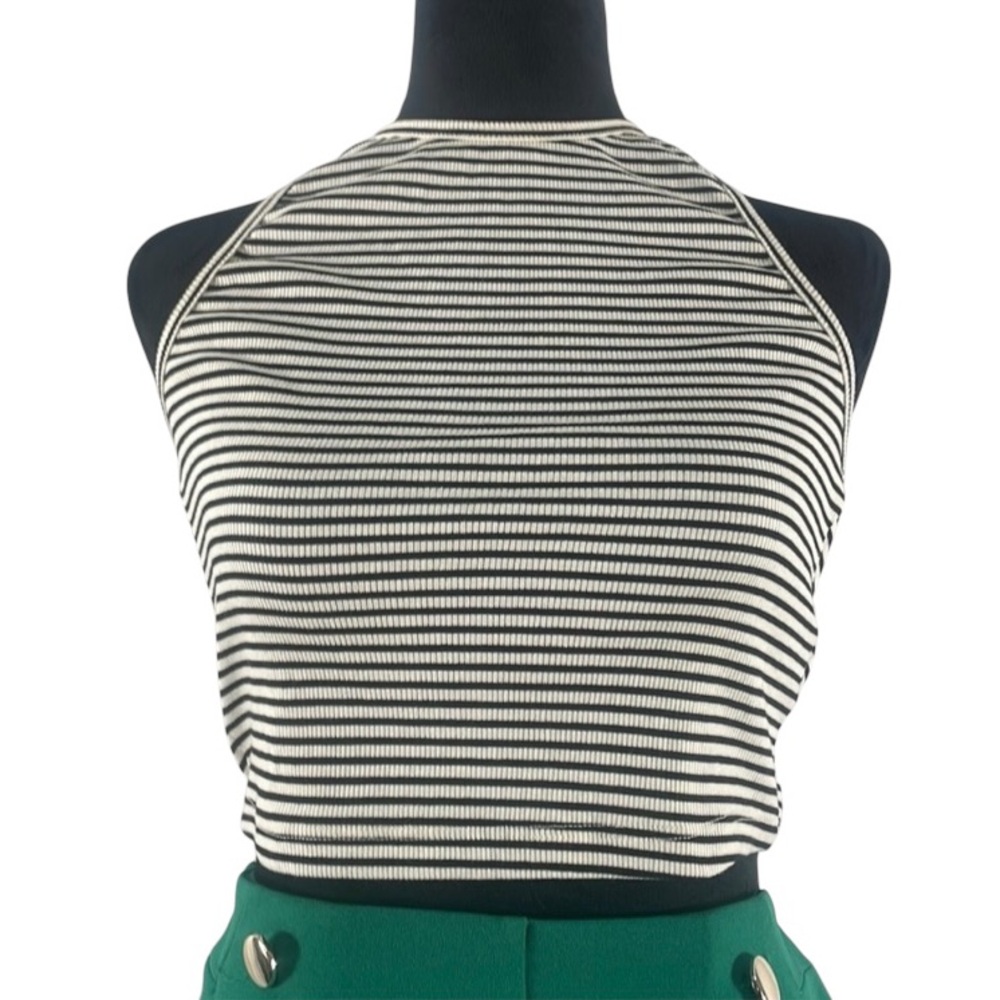 Black and White Crop Tank Top with Mock Neck and Sleeveless, Small - Picture 5 of 5